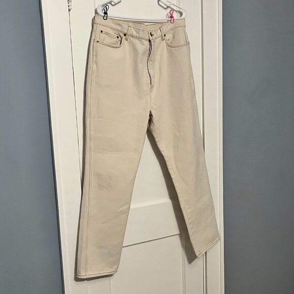 Doen high rise straight leg button fly jeans cream off white size 34 neutral - Picture 2 of 9